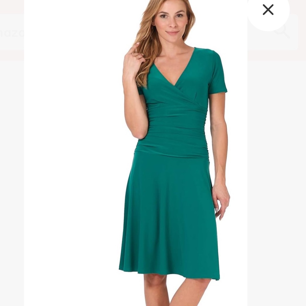 Rekucci Women's Slimming Short Sleeve Fit-N-Flare Crossover Tummy Control Dress